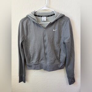 Nike Women's Gray Full-Zip Hooded Sweatshirt with Swoosh